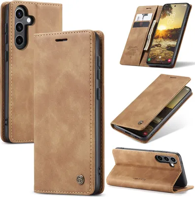 Obrázek produktu pro Pouzdro pro Samsung Galaxy S24 FE, RetroPolyuretanKožené Pouzdro s Funkcí Stojánku hnědé