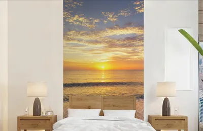 Produktbild von MuchoWow® Fototapete für Wohnzimmer oder Schlafzimmer Wandtapete Vinyl Motivtapete Strand - Sonnenuntergang - Meer - 120x240 cm - Hintergrundbild
