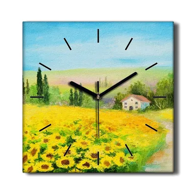 Produktbild von Coloray Hodiny Unikátní 30x30 cm Tiché hodiny Pro obývací pokoj a kuchyň Nástěnné hodiny Plátno Černé ručičky hodin - Slunečnice louky