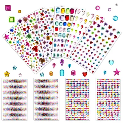 Glitzerstein-Set, 3500 Stück, bunt, selbstklebend, 10 Bögen