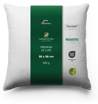 Produktbild von HANSKRUCHEN Daunenkissen 50x50 cm Allergiker freundlich 3 Kammern 90% Daunen Kopfkissen waschbar PREMIUM DE LUXE -  Germany