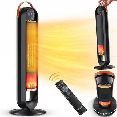 Produktbild von Heizlüfter mit Flammeneffekt, 2000W Keramik PTC, Thermostat, 15H Timer, Fernbedienung, Oszillation, leise & energiesparend, Überhitzungs- & Kippschutz