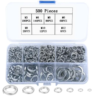 Produktbild von 500 Stück Federscheiben, Sicherungsringe, Spiralscheiben, geteilte Federringe, Sicherungsringe, DIN 127 Form B, M3 M4 M5 M6 M8 M10 M12