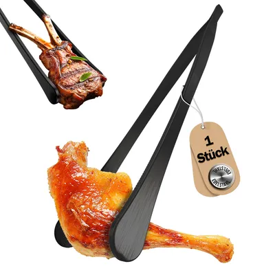 Produktbild von Lindenstein Grillzange 30 cm, 1 Stück, Schwarz – runde Grillzange aus Edelstahl – vielseitige Küchenzange zum Braten, Backen und Grillen