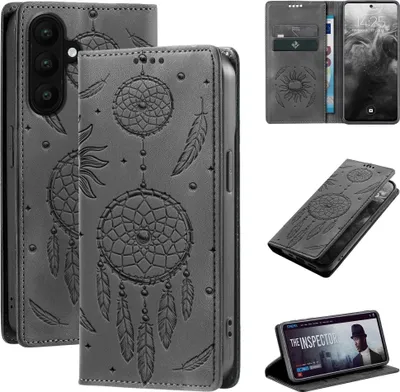 Produktbild von Handyhülle für Samsung Galaxy A57 5G RFID Schutz Klapphülle Case Cover Blumen Design Traumfänger Schutzhülle Farbe: Schwarz