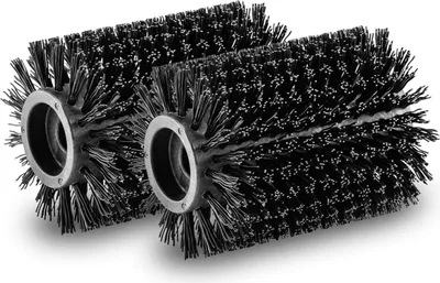 Two black cylindrical brushes with metal cores are shown against a white background.