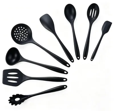 8-teiliges Silikon-Küchenhelfer-Set, schwarz, hitzebeständig