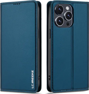Immagine prodotto di Custodia magnetica in pelle flip per iPhone 14 Pro Max, con slot per schede e funzione stand Blu
