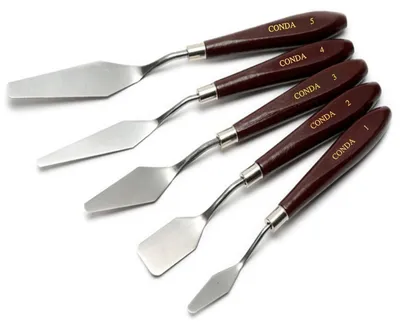 Image de Couteau à palette peinture - Set de 5 - Acier inoxydable - Manche en bois - Pour acrylique et huile