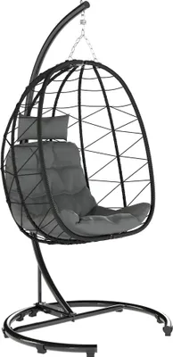 Produktbild von Hängesessel Outdoor Hängesessel Egg Chair, wetterbeständig, inkl. Polster, 102 cm x 102 cm x 195 cm, Dunkelgrau
