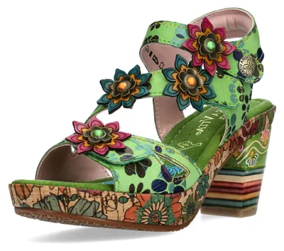 Produktbild von Laura Vita Damen Sandalette Kork Plateau Blüten Blockabsatz NELLAO 33, Größe:39