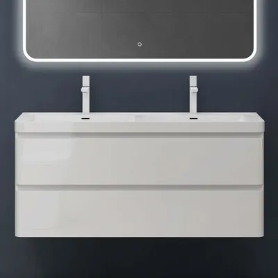 Immagine prodotto di doporro Mobile Bagno Sospeso con Lavabo in Resina Minerale Set di Mobili da Bagno 120x48x55cm Bianco Mobiletto con Lavandino Bagno e 2 Cassetti Spaziosi Seria Lucca