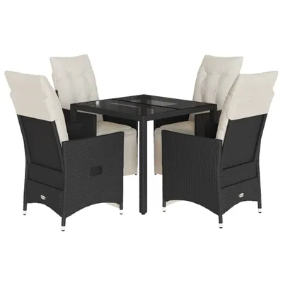 Produktbild von 5-tlg. Garten-Essgruppe mit Kissen Schwarz Poly Rattan