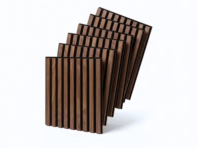 Produktbild von MEBANO. 6er-Set Akustikpaneele Holz 40x40 cm Walnuss 3D Wandpaneele aus Holzfunier und Filz Wandverkleidung Moderne Lamellenwand