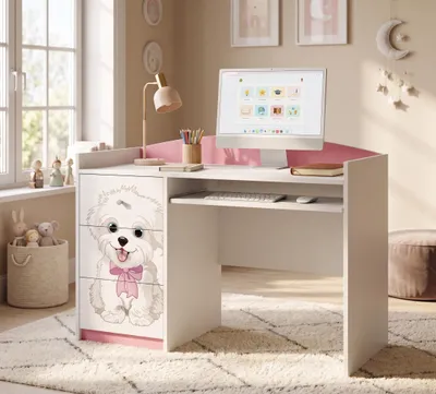 Produktbild von Schülerschreibtisch Rosa für Kinder & Teenager, Süßer Jugendschreibtisch mit Motiv, Basteltisch Kindermöbel für das Mädchenzimmer, KI-generiertes Bild