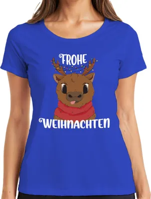 Produktbild von Frohe Weihnachten Rentier Süß - Weihnachten Weihnachtsgeschenk Christmas Damen T-Shirt, Blau, S