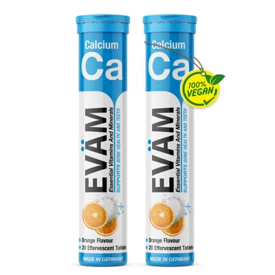 Produktbild von EVÄM Calcium 800mg Brausetabletten – 2er Set, 40 Tabletten – Vegan, Germany | Knochen, Zähne, Muskeln stärken