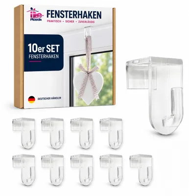 Fensterhaken transparent, 10 Stück, für Falz bis 17 mm, 35x20 mm
