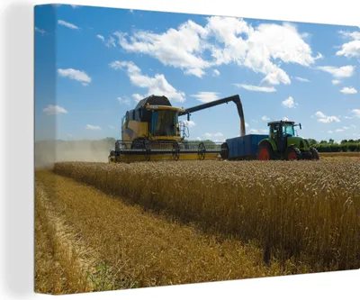 Produktbild von OneMillionCanvasses® - Leinwandbilder - 140x90 cm, Traktor - Bauernhof - Landleben - Ernte - Getreide, Wandbilder Kunstdruck Wanddekoration - Foto auf Leinwand - Gemälde auf
