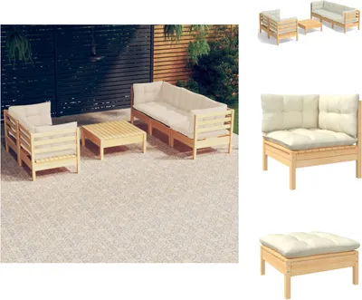 Produktbild von vidaXL 6-tlg. Garten-Lounge-Set mit Creme Kissen Kiefernholz -  Gartenmöbel-Sets