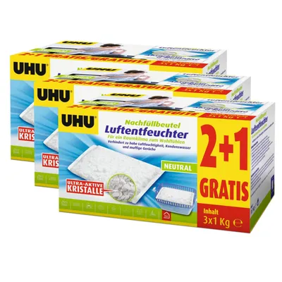 Produktbild von UHU Original Luftentfeuchter Nachfüllbeutel 3x1000g Neutral air max (3er Pack)