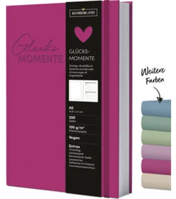 Image de Notizbuch Glücksmomente DIN A5, Fuchsia, 200 Seiten, punktkariert, Leinenstruktur