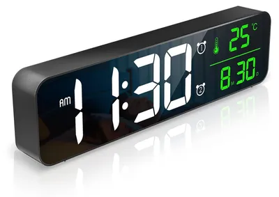 Digitale LED-Wandklocke 10,5 Zoll, Datum/Temperatur, 2 Wecker, 40 Töne