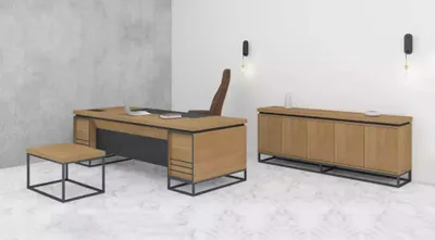 Produktbild von Braune Büro Einrichtung Möbel Set Komplette Arbeitszimmer Tisch  3tlg. Set