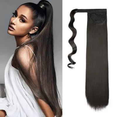 Immagine prodotto di Estensioni per capelli a clip, coda di cavallo, 55 cm, marrone scuro, lisce, in fibra sintetica