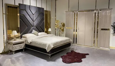 Produktbild von Set Schlafzimmer Bett 2x Nachttische 3tlg.Luxus Komplett Set Design neu