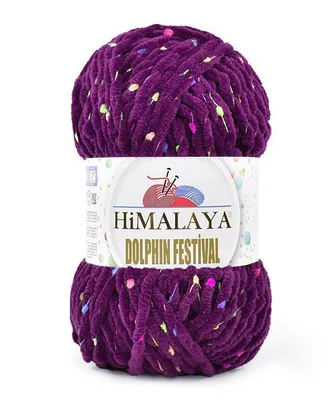 Obrázek produktu pro Festival delfínů v Himalájích. Chenillegarn, 100 g. Příze, 100 metrů. Lilek s barevnými výstupky