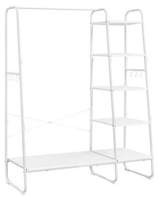 Zdjęcie produktu dla Wieszak na ubrania, otwarty 5 poziomów, drążkiem na ubrania i półką na buty, 45x120x160 cm, biały