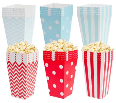 Popcornboxen aus Karton, 30 Stück, blau/rot, 7x5x11,5 cm