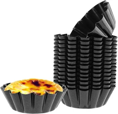 Productafbeelding van 16-delige set mini-taartvormen van roestvrij staal - Ideaal voor het bakken en voor een brunch - Zwart - Van hoge kwaliteit