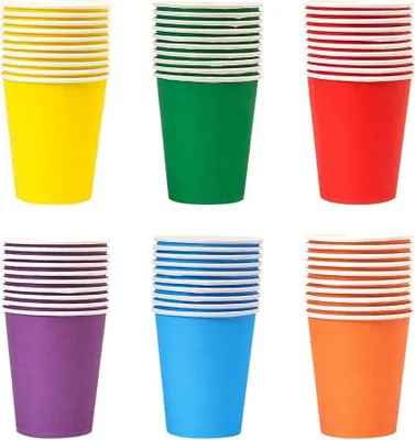Produktbild von PIQIUQIU 6 Farbe 60 Stück Pappbecher, 250 ml Mehrfarbig Partybecher Biologisch Abbaubar Einwegbecher für Hochzeit, Kinder DIY, Partybedarf