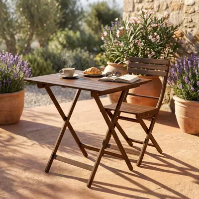Immagine prodotto di Milani Home - tavolo pieghevole, legno, per bar e giardino, 4 posti, marrone, piano 60 x 100 cm
