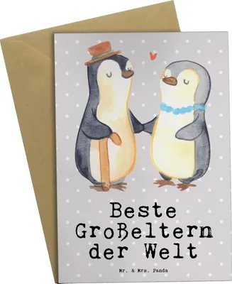 Produktbild von Mr. & Mrs. Panda Grußkarte Pinguin Beste Großeltern der Welt - Grau Pastell - Geschenk, Geburtstag, Enkel, Oma, Opa, hochzeitskarten, Geschenkidee, weihnachtskarten