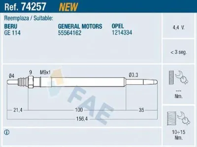 Produktbild von FAE 74257 Diesel Glühkerze für OPEL ASTRA J M9x1