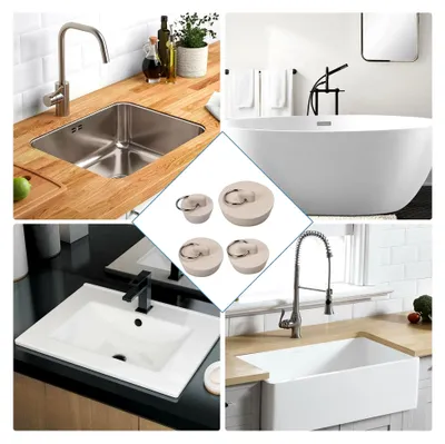 Produktbild von 4 Gummistöpsel mit Aufhänger, universelle Abflussstöpsel für Küchenspüle, Waschbecken und Badewanne