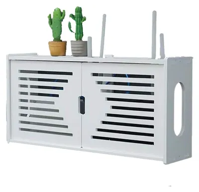 Wandregal für Router, Kabelbox, Holz/Kunststoff, 48x24x12 cm, weiß