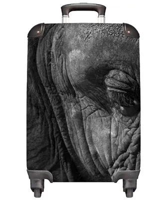 Produktbild von MuchoWow® Koffer Handgepäck Trolley Rollkoffer Kleine Reisekoffer mit 4 Rollen - Elefant - Tiere - Nahaufnahme - Schwarz-Weiß - Cabin Size < 55x40x23 cm & 55x40x20 cm - Fotokoffer - Kabinenkoffer - Boardgepäck - Reise-Box - Reisekoffer - Reisegepäck - Koffer mit Bild - Trolley für Kinder