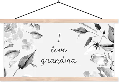 Produktbild von MuchoWow® Textilposter Sprüche - Zitate Ich liebe Oma - Muttertag - Blumen - Geschenk - Schwarz und weiß 60x30 cm mit holzfarbenen Rahmen - Dekoration