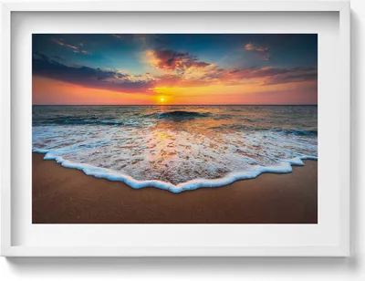 Produktbild von Sonnenuntergangslandschaft über dem Meer– Wandbild mit Rahmen – Gerahmtes Bild  – Wanddekoration – 70x50 cm –  Schwarz Rahmen