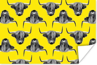 Produktbild von MuchoWow® Poster Schottisches Hochlandrind - Muster - Gelb 120x80 cm - Bilder