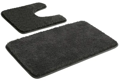 Produktbild von Badezimmermatten-Set: Weiche Mikrofaser-Badematte, grau, 2-teiliges Badezimmermatten-Set, waschbare, rutschfeste Duschmatte, flauschige Bade- und Toilettenmatte mit Aussparung.