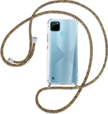 Produktbild von Handykette Backcover-Schutzhülle mit Band (Metall silberfarben) für  Realme C21Y /C25Y - braun+beige