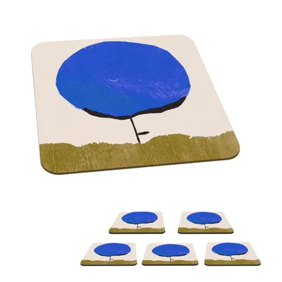 Obrázok produktu pre MuchoWow® Podložky pod sklo Square Set of 6 Flower - Abstract - Blue - Green 10x10 cm Podložky pod poháre - Podložky pod nápoje - Ochrana stolovej dosky - Podložky pod poháre Stolové barové sklo