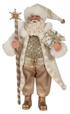 Imagen del producto de Figura decorativa navideña de Clayre & Eef, Papá Noel, 27 cm, color dorado y blanco, de plástico