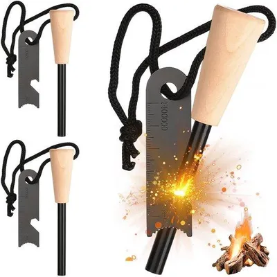 Productafbeelding van Vuurstaal set van 3 - Vuursteen met sterke vonken - Vuurstarter met paracord - Outdoor/Survival - Waterdicht - Lichtgewicht 46 g