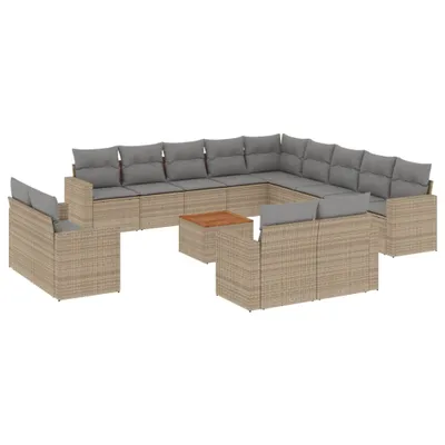 Produktbild von 14-tlg. Garten-Sofagarnitur mit Kissen Beige Poly Rattan